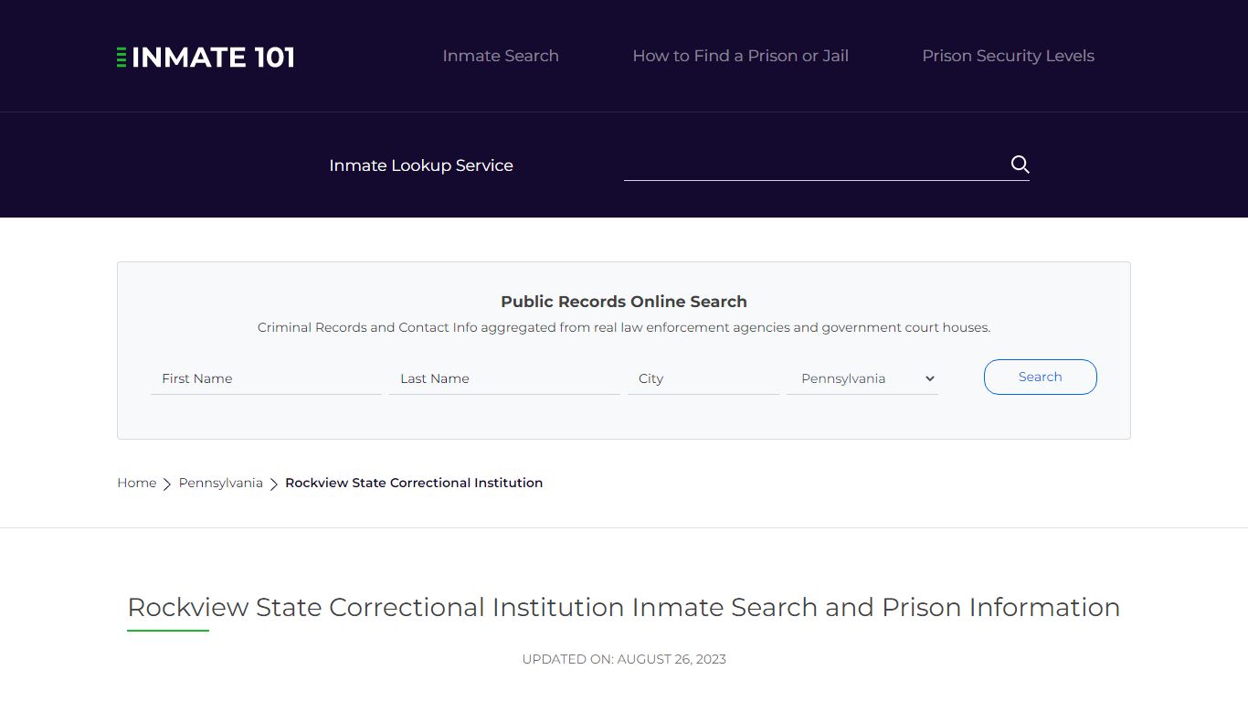 Rockview State Correctional Institution Inmate Search and Prison ...